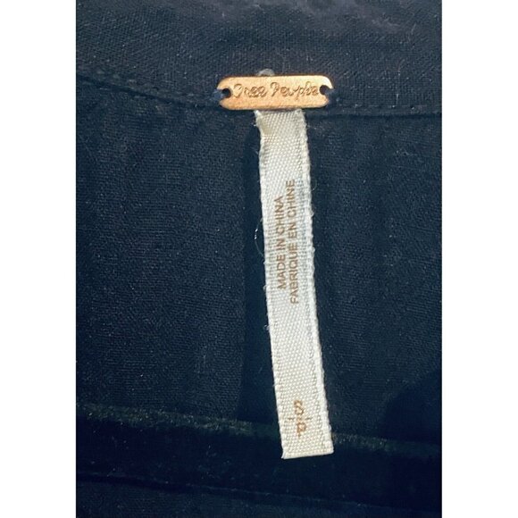 Free People Top Womens Small V Neck Long Sleeve Button Cuff Linen Cotton Blue - Picture 4 of 7